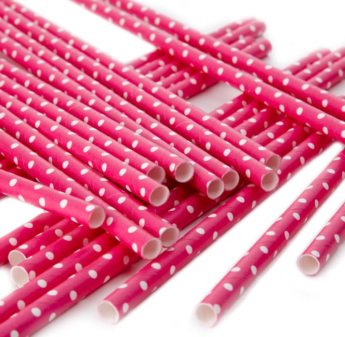 Paper Straws - Polka Hot Pink 25