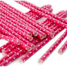 Paper Straws – Polka Hot Pink 25