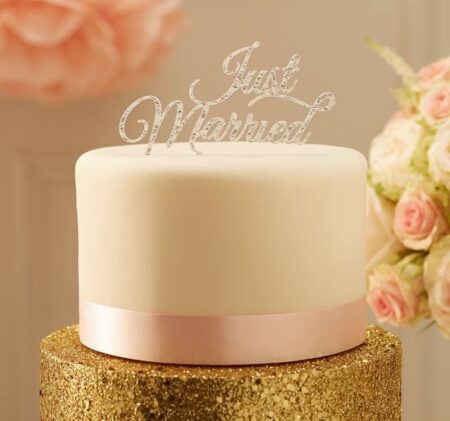 Just Married Cake Topper - Silver