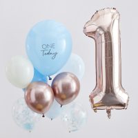 Blue & Rose Gold 1st Bday Balloons