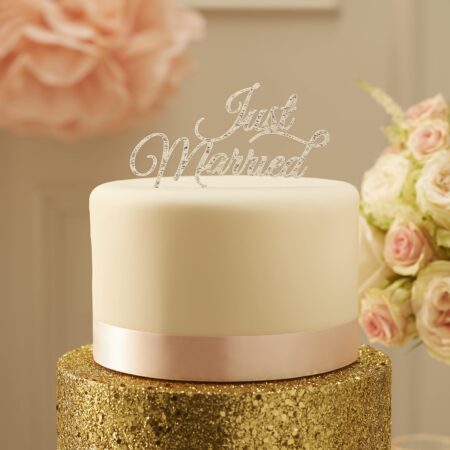 Just Married Cake Topper - Silver